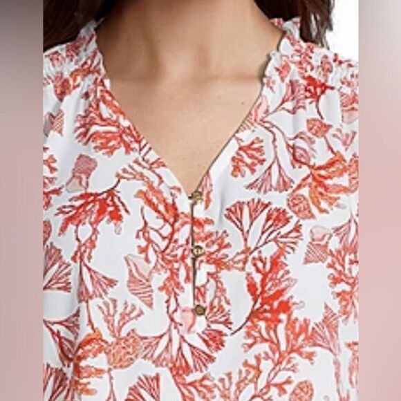 Liz Claiborne Coral Reef Women’s White Coral V Neck Short Sleeve Blouse sz PL - Picture 6 of 8